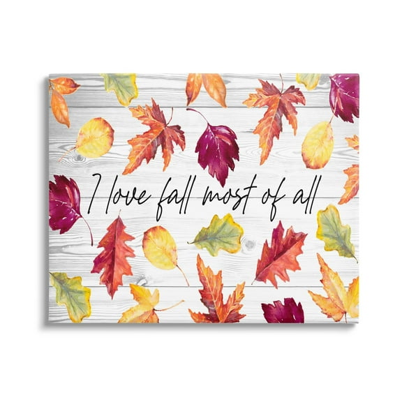 Love Fall Most Of All Autumn Leaves Scattered Inspirational Graphic Art Gallery-Wrapped Canvas Print Wall Art