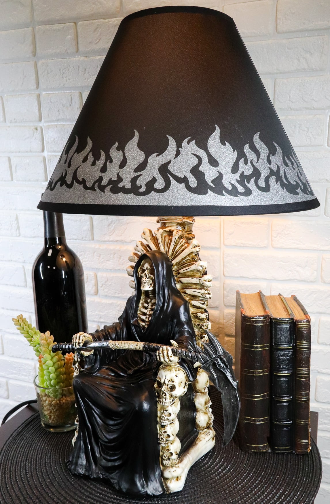Ebros Grim Reaper Seated On Skeleton Justice Throne With Scythe Table Lamp Shade