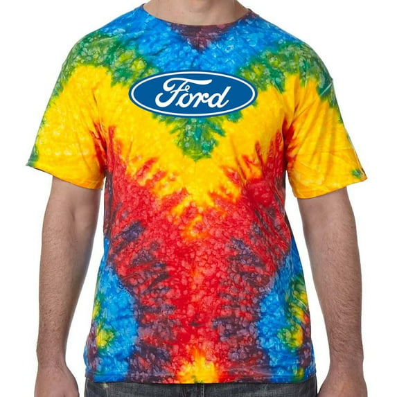 Distressed Ford Oval Psychedelic Tie Dye Tee Shirt - Woodstock, Large Kids (10-12)