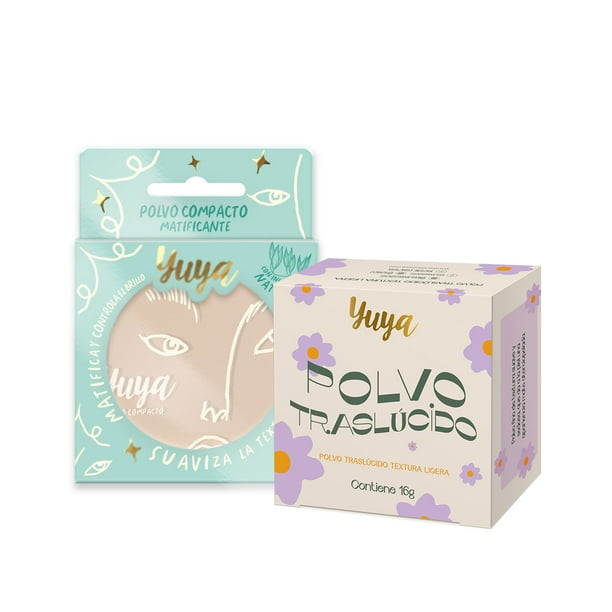 Polvo compacto matificante Yuya Caramelo 12g con Polvo Traslúcido 16g