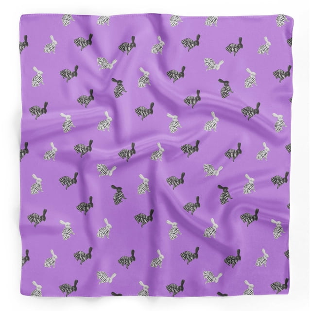 Bimba Purple Text & Stencil Rabbit Animal Printed Pure Silk Scarf Neck Wrap Summer Hair Bandanas For Women 40 x 40 Inches