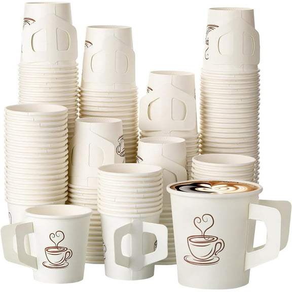 200 Count 4 oz Disposable Espresso Paper Cups Bulk with Handle, Ideal for Party Hot Cold Drinking Coffee, Tea, Cocoa, Juice, Picnic, Home, Office, Travel and Events