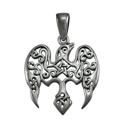 Sterling Silver Raven Pentacle Pendant Pagan Wicca