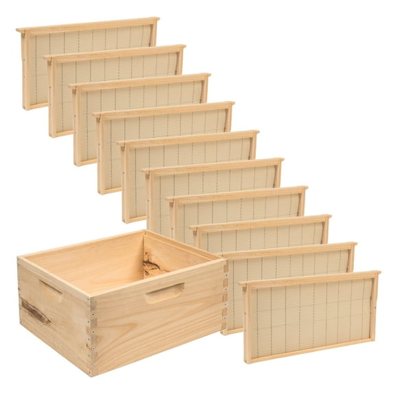 Stoney Acres Beekeeping Beehive Box, 10 Frame Deep Assembled Super or Brood Honeybee Hive Box with Beeswax Foundation Frames, Amish Made