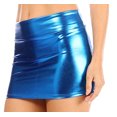 thumbnail image 3 of Sakkas Kaie Women's Shiny Metallic Liquid Wet Look Mini Skirt - Turquoise - Small, 3 of 6