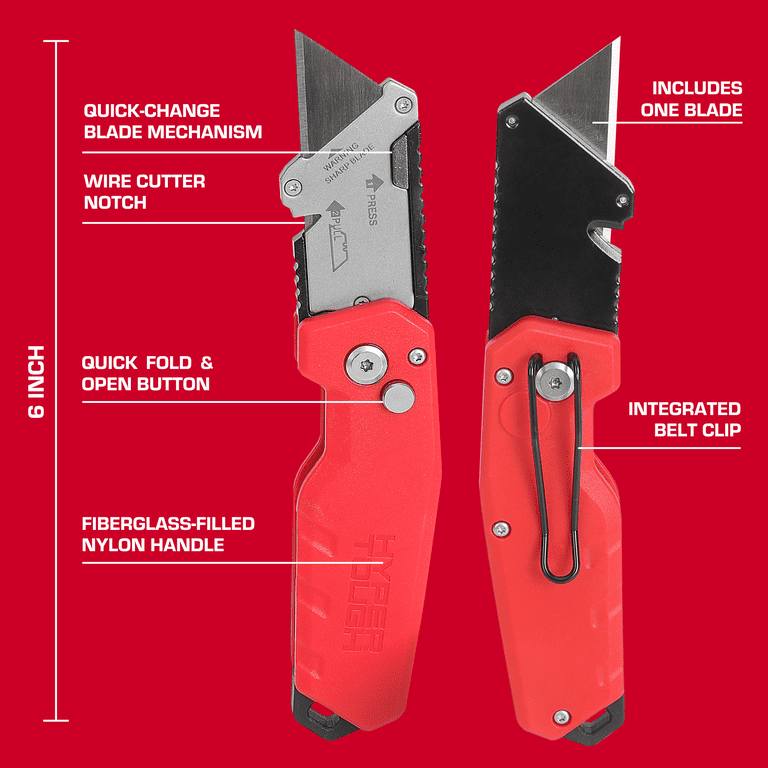 Hyper Tough Compact Folding Utility Knife with Quick-Change Blade