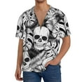thumbnail image 3 of KLL Skull and palm leaves Print Men's Shirt Short Sleeve Button Down Summer Cuba Beach Shirts- Medium, 3 of 7