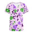 thumbnail image 5 of Jinhomg Casual Scrub Shirt for Women 2025 Fashion Floral Print Nursing Uniform Lightweight Comfy Short Sleeve V-Neck Caregiver Tops Spring Summer Workwear 90% off Clearance Sale Purple M, 5 of 6