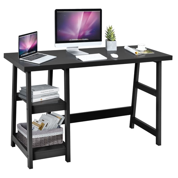 Gymax 47.5'' Computer Desk Trestle Desk Workstation Study Desk w/ Storage Shelf Black