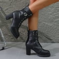 thumbnail image 6 of NTACZA Dressy Boots Women Black High Heel Ankle Faux Leather Lace-up Side Zip Boots Womens Shoes 38, 6 of 8
