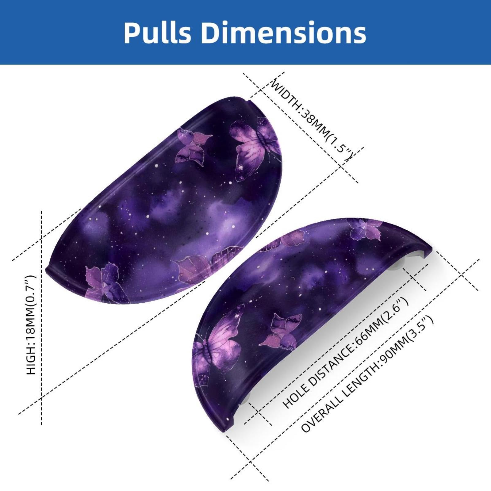 PhooArto 6 Pcs Cup Drawer Pulls, Galaxy Purple Butterfly Pattern Shell Shape Handles Cabinet Knobs for Dresser Cupboard Closet Wardrobe with Screws