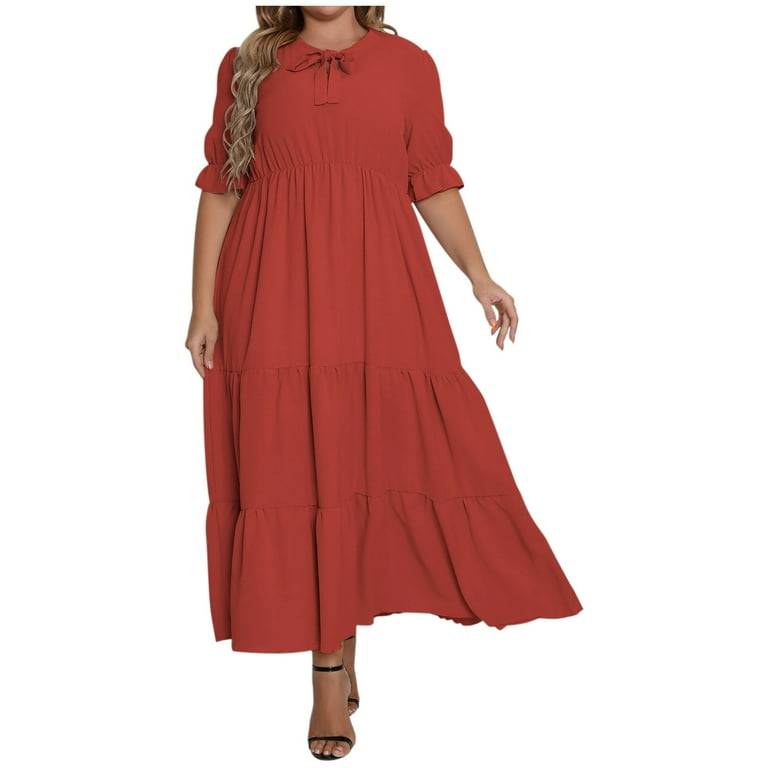 Chiffon Short sleeve Round neck Bowknot Plus size maxi Dresses Chiffon Short sleeve Round neck Bowknot Plus size maxi Dresses