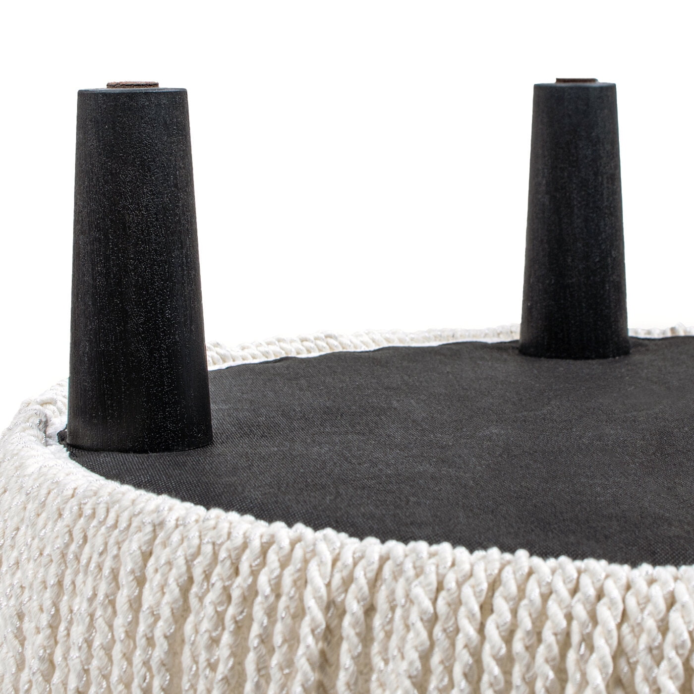 24" Round White Chenille Ottoman with Tassel Fringe, Upholstered Accent Stool for Living Room