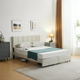 thumbnail image 4 of Full Size Velvet Upholstered Bed with 2 Storage Drawers, Modern Platform Bed Frame with Tufted Wingback Headboard for Small Space, No Box Spring Needed, Easy Assembly, Off-White, 4 of 7