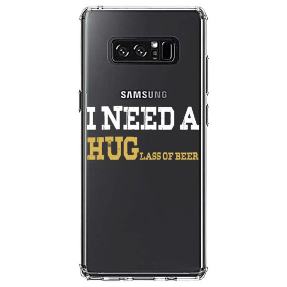 DistinctInk Clear Shockproof Hybrid Case for Samsung Galaxy Note 8 - TPU Bumper Acrylic Back Tempered Glass Screen Protector - I Need a HUGlass of Beer