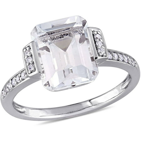 4 Carat T.G.W. Emerald-Cut White Topaz and Diamond-Accent Sterling Silver Vintage Halo Engagement