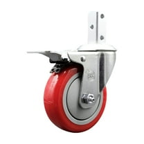 4 Inch Red Poly Wheel Swivel 3/4 Inch Square Stem Caster with Total Lock Brake