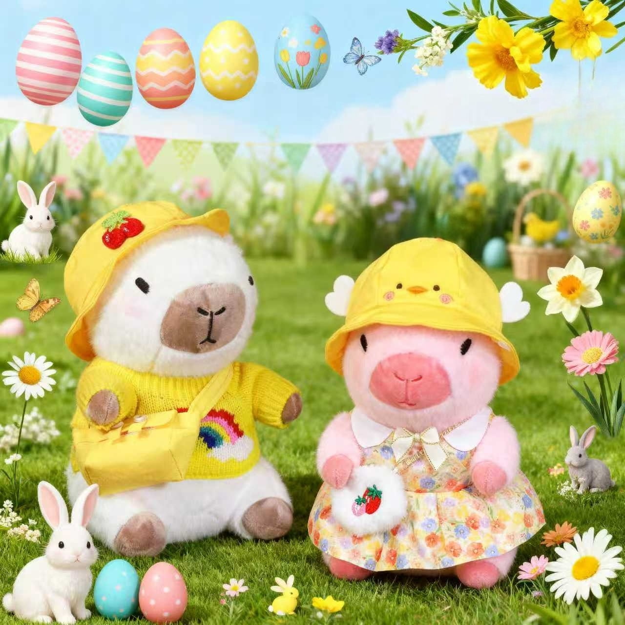 10.4 in/26.5 Cm Capybara Plush Stuffed Animal, Soft Plush Toy with Easter & Spring Outfit, Cute Gift for Easter Basket, Home Decor & Collectible