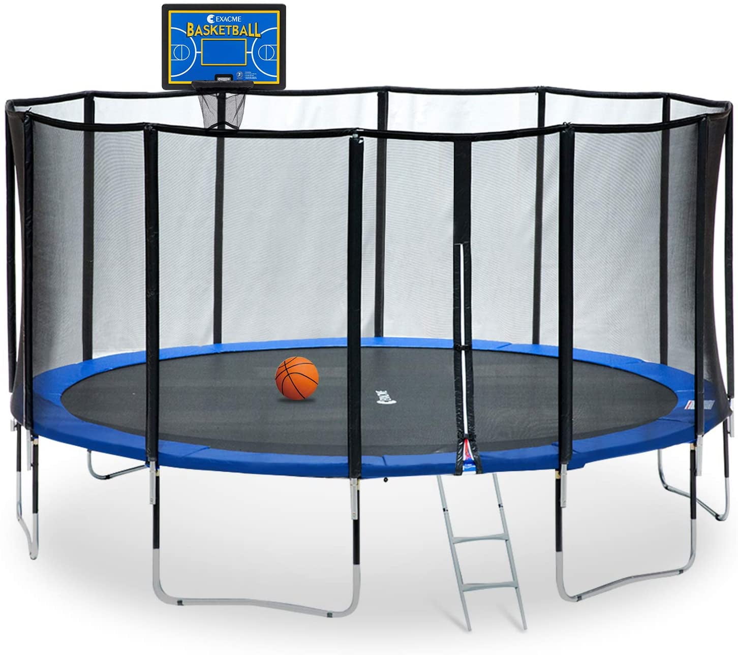 Exacme 15 ft Round Trampoline with Blue Basketball Hoop, L15+BH07BL