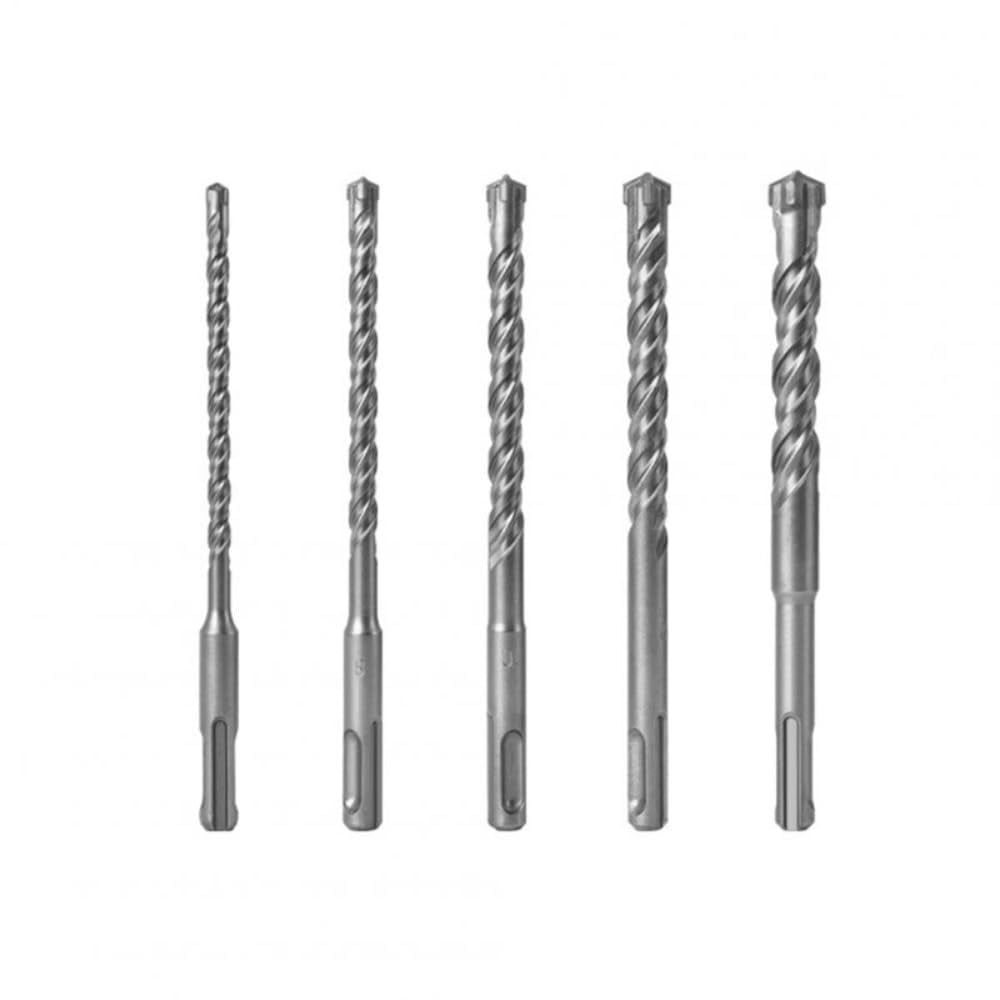5Pcs SDS-Plus Cemented Carbide Hammer Drill Bit Set 6-8-10-12-14mm Double Flute Cross-head Round Shank