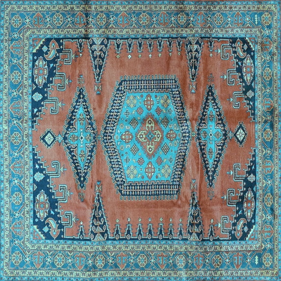 Ahgly Company Indoor Square Persian Light Blue Traditional Area Rugs, 4' Square