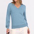 thumbnail image 4 of Garbnen Sweater for Women Knitted Basic V Neck Women's Long Sleeve Tops Lightweight Soft Fall Winter Warm Fashion Tunic Tops for Women Blue M, 4 of 7