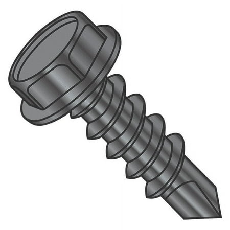 

Self-Drilling Screw - Type BSD - Indented Hex Washer Head - Black Oxide Steel - 10-16 Thread - 3/4 Long - #3 Drill Point
