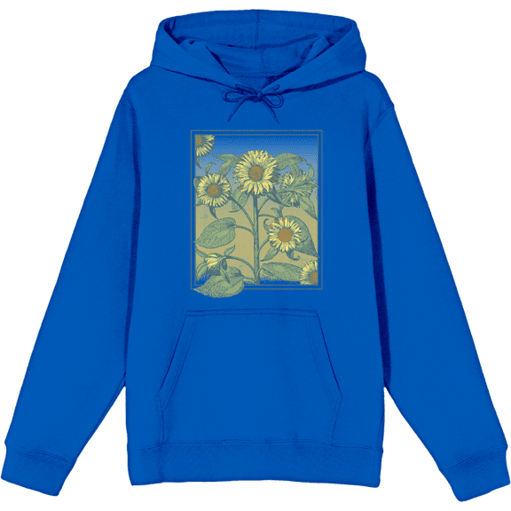 Sunflower Frame Long Sleeve Blue Adult Hooded Sweatshirt-Medium
