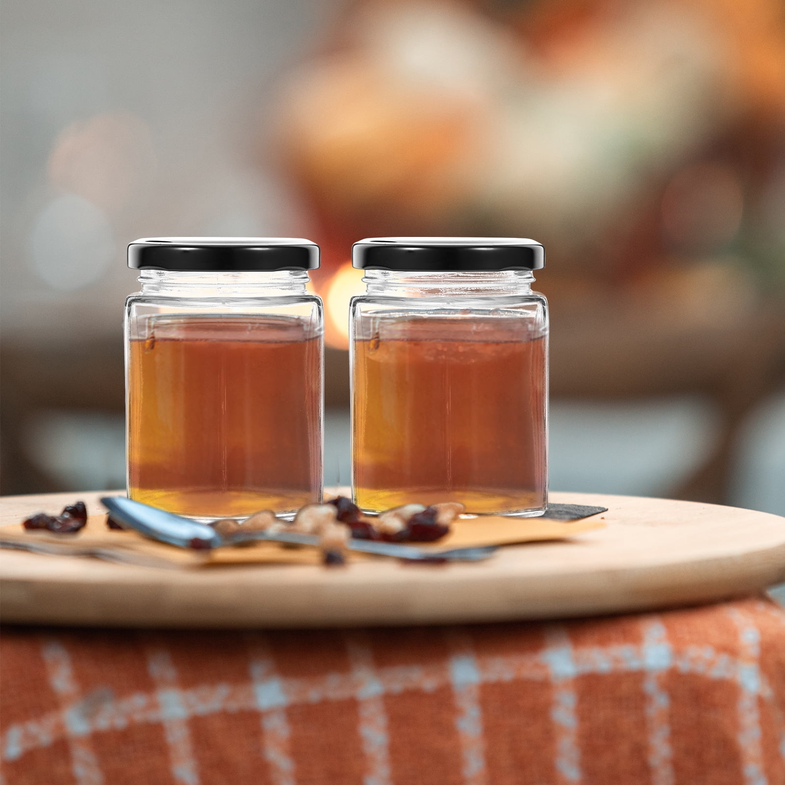 CRILSTYLEO Glass Honey Jar with Lid for Storage Assorted Color Easy to Clean Wide Mouth 4pcs