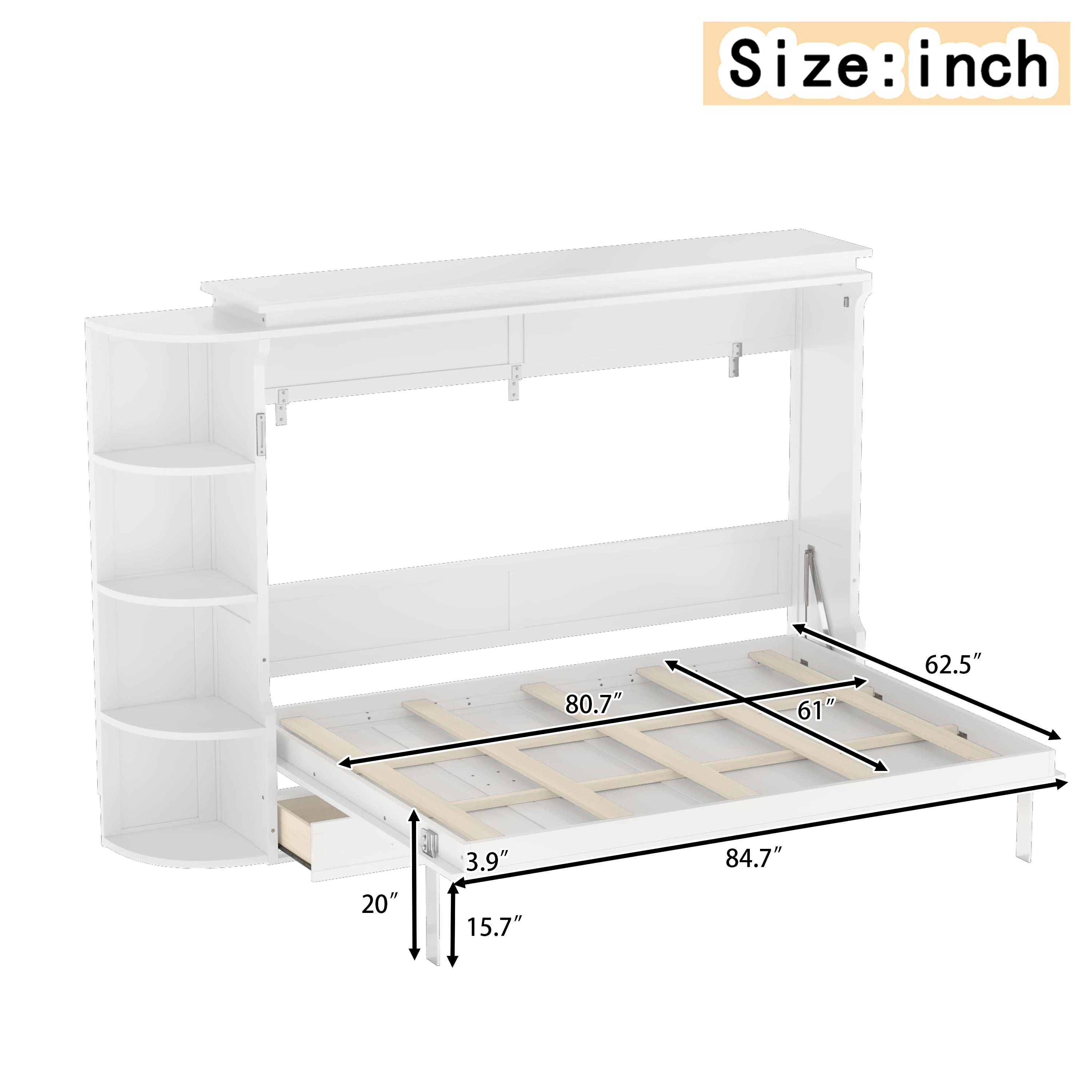 Mintazer Queen Murphy Bed with Side Cabinets & 3 Drawers, Wall Foldable Bed with Storage for Bedroom Guest Room Home Office, White
