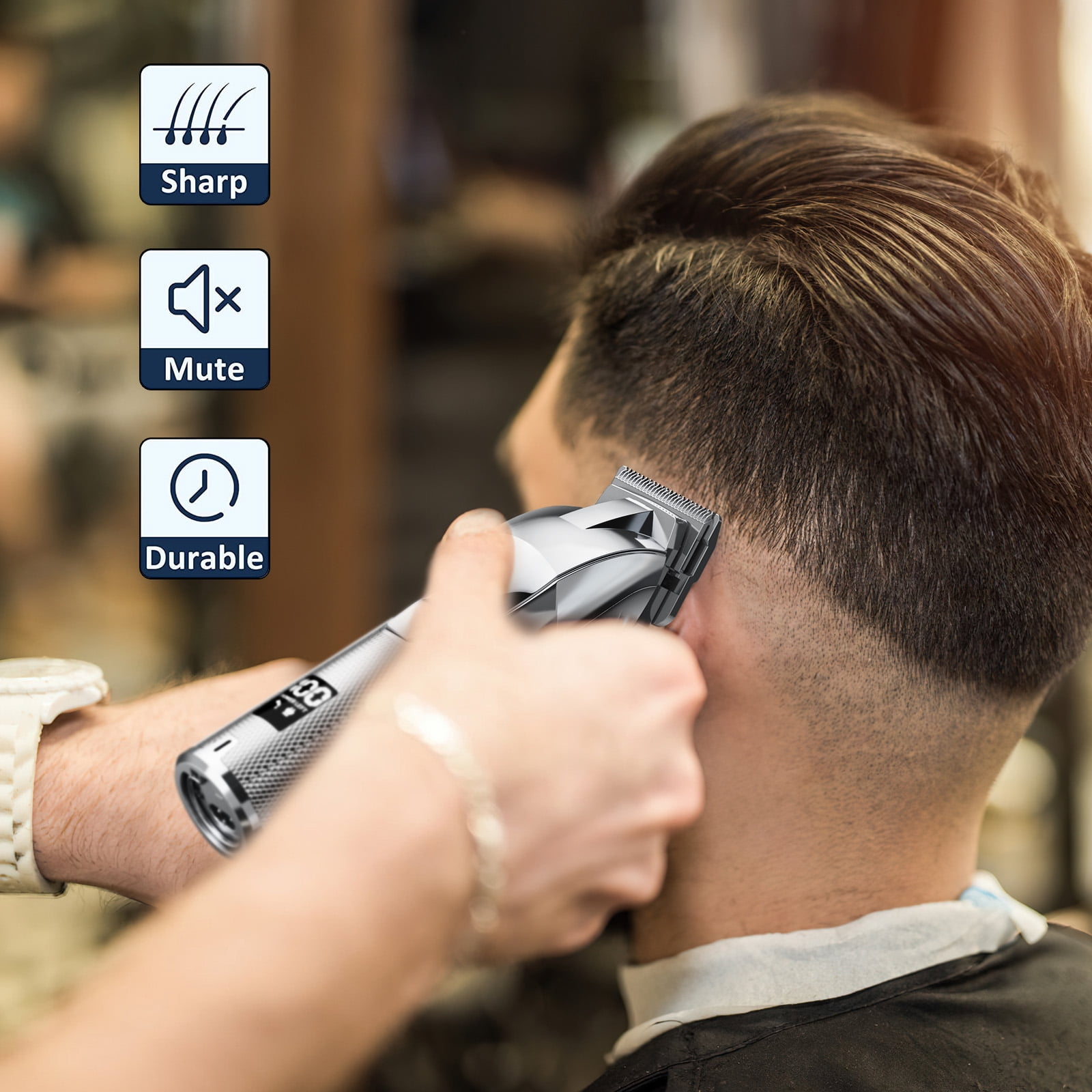NEXPURE Cordless Hair Clippers for Men, 6800RPM Hair Cutting Kit Quiet High-Torque, 6 Guide Combs, All-in-One Clippers for Hair Cutting, Silver