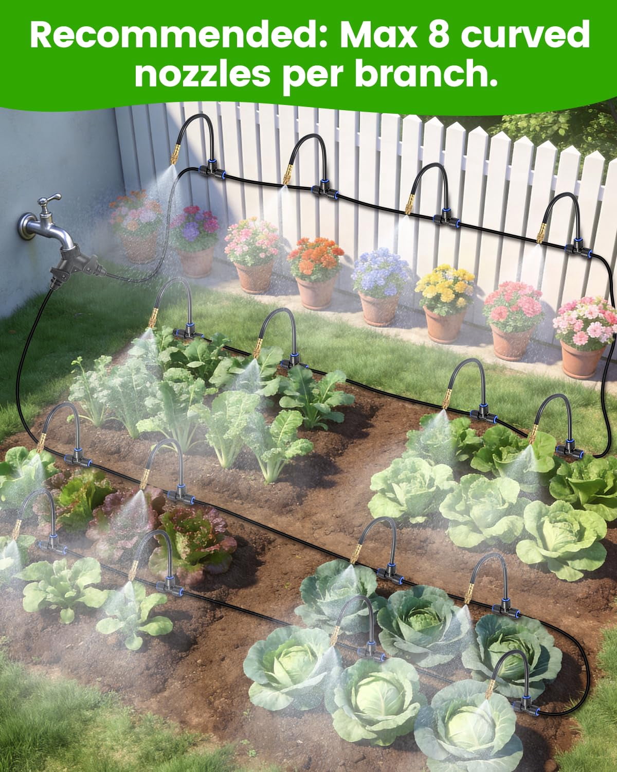 120ft Drip Irrigation System For Garden With 18 Nozzles -360° Adjustable Misting  Quick-connect Design Ideal Raised Beds Lawns Greenhouses & Outdoor