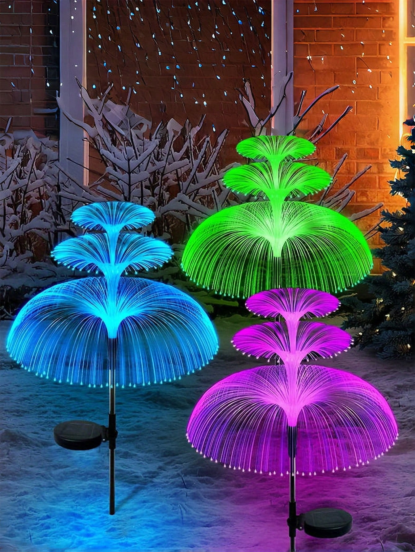 Solar Garden Lights Outdoor Waterproof 7-Color Changing LED Jellyfish Lights with Solar Power, Light Sensor and Waterproof Design for Garden, Yard and Patio Decorative (2 Pcs)