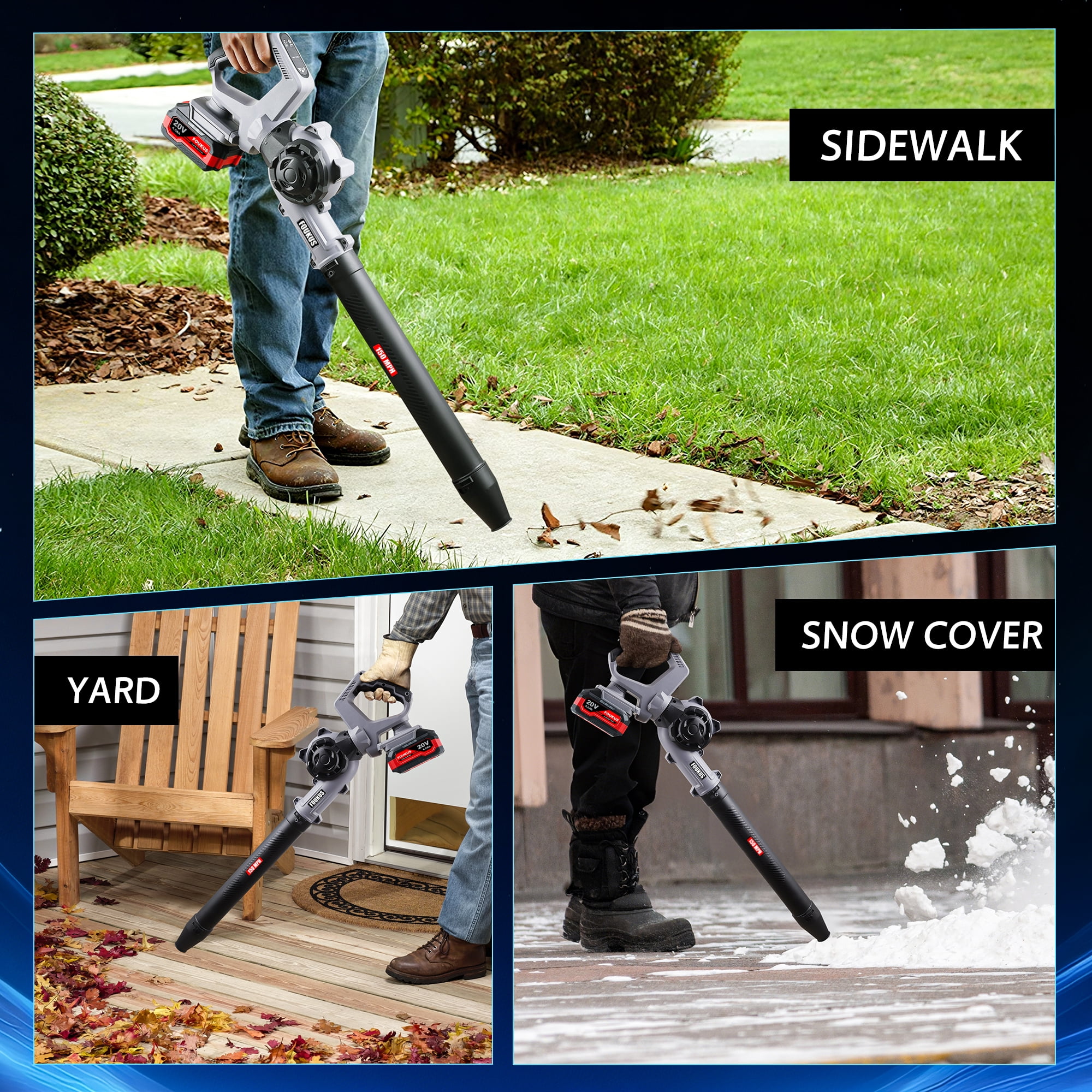 FOUKUS Cordless Leaf Blower 580 CFM: 2×20V 4.0Ah Battery & Charger, High Power Electric Leaf Blower Cordless, 270° Rotatable Handle, Battery Powered Leaf Blower for Lawn Yard Garden