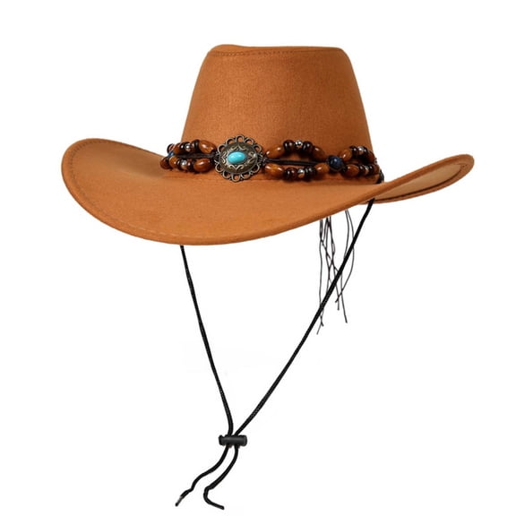 TFEOQRY Unisex Cowboy Hat with Decorative Bands Wide Brim UV Protection Adjustable Strap Breathable Retro Western Sun Hat