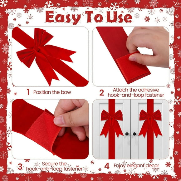 CREATITOY 78.74x2.36 Inches Red Christmas Bow with Velcro - Sewn Ready-to-Use Decor for Kitchen Cabinet DoorsHome Entryways Holiday Setup