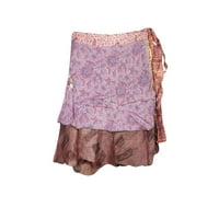 Mogul Women Vintage Silk Sari Recycled Magic Wrap Around Skirt Reversible Sarong