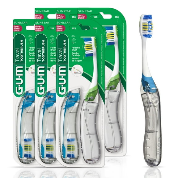 GUM Folding Travel Toothbrush, Compa Count Head   Tongue Cleaner, Soft Bristled, 2 Count(Pack of 6)