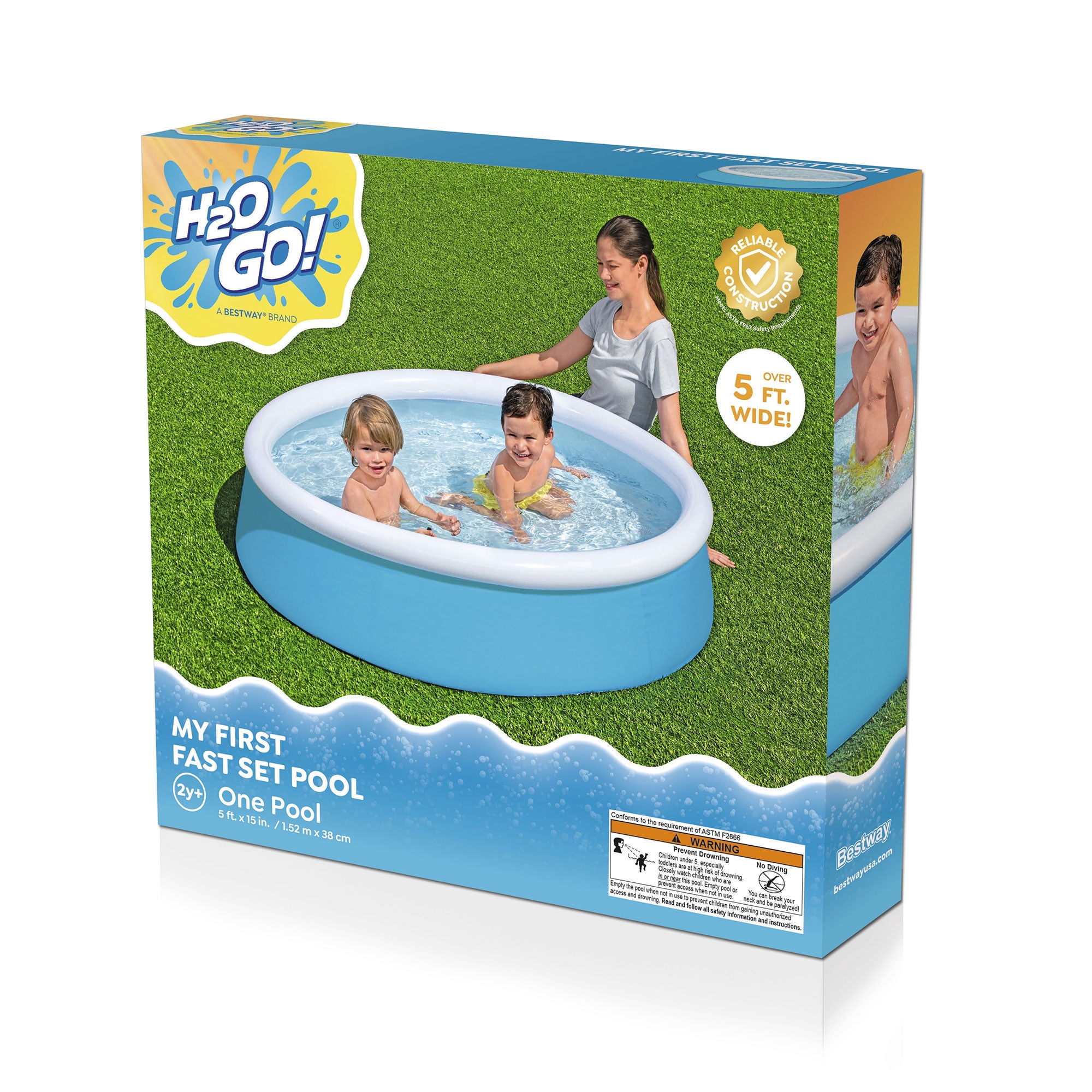 H2OGO! 5' x 15" Inch My First Fast Set Inflatable Ring Kiddie Swimming Pool
