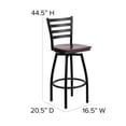 thumbnail image 2 of HERCULES Series Black Ladder Back Swivel Metal Barstool - Mahogany Wood Seat, 2 of 9
