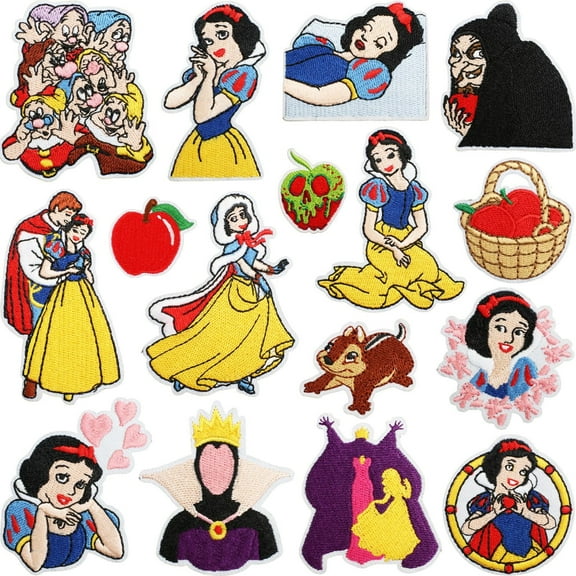 16PCS Anime Cartoon Princess Chenille Patches Embroidered Iron On Patches, Crest Iron On Applique Patch for T-Shirt Jackets Jeans Vests Hats Backpacks DIY Craft