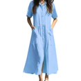 thumbnail image 2 of Ovzne Robes d'Été pour Femmes 2025 Robe pour Femme Robe Décontractée à Manches Courtes avec Poches Long Cardigan Robe Chemise Multicolore Grande Taille Robe Maxi Manches Courtes Liquidation, 2 of 6