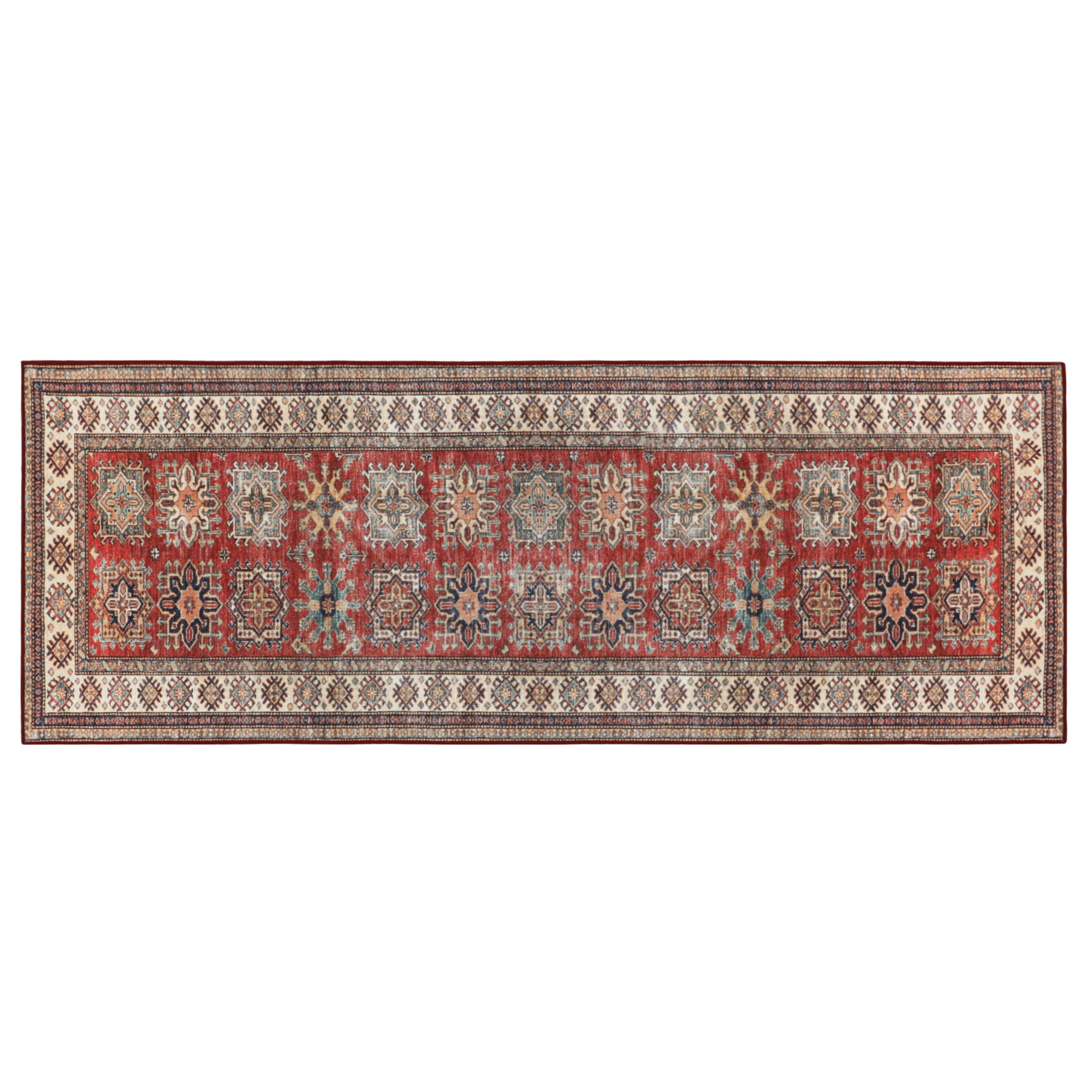 Washable Skid-Resistant Runner Rug Geometric Red 24" x 72"