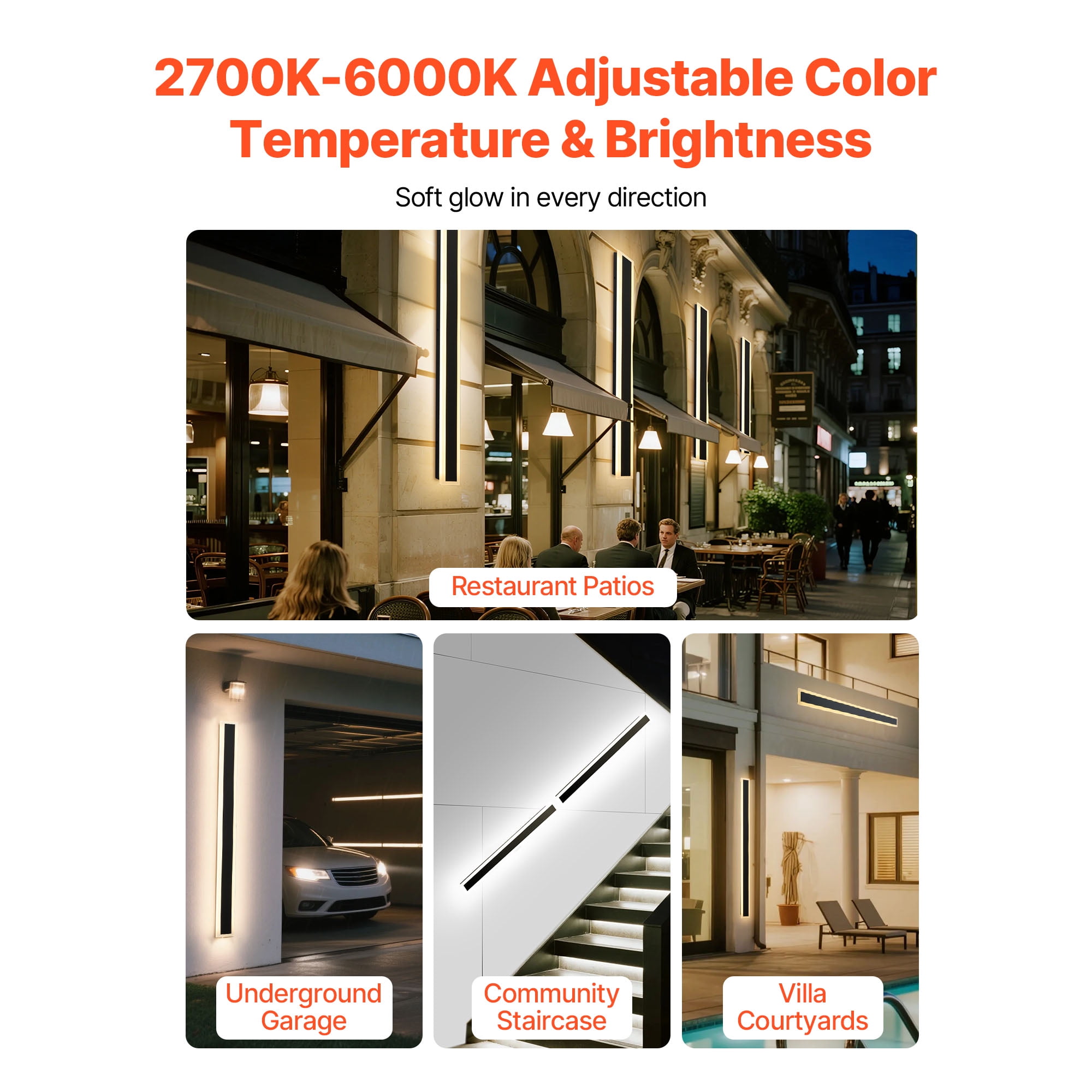 KFFKFF Outdoor Wall Light Set, 2-Pack, 47.2-Inch Modern Vertical Wall Sconce Fixtures, Adjustable 2700K-6000K Color Temperature, IP65 Waterproof, Rust-Resistant, Dimmable Exterior Lighting for Porch