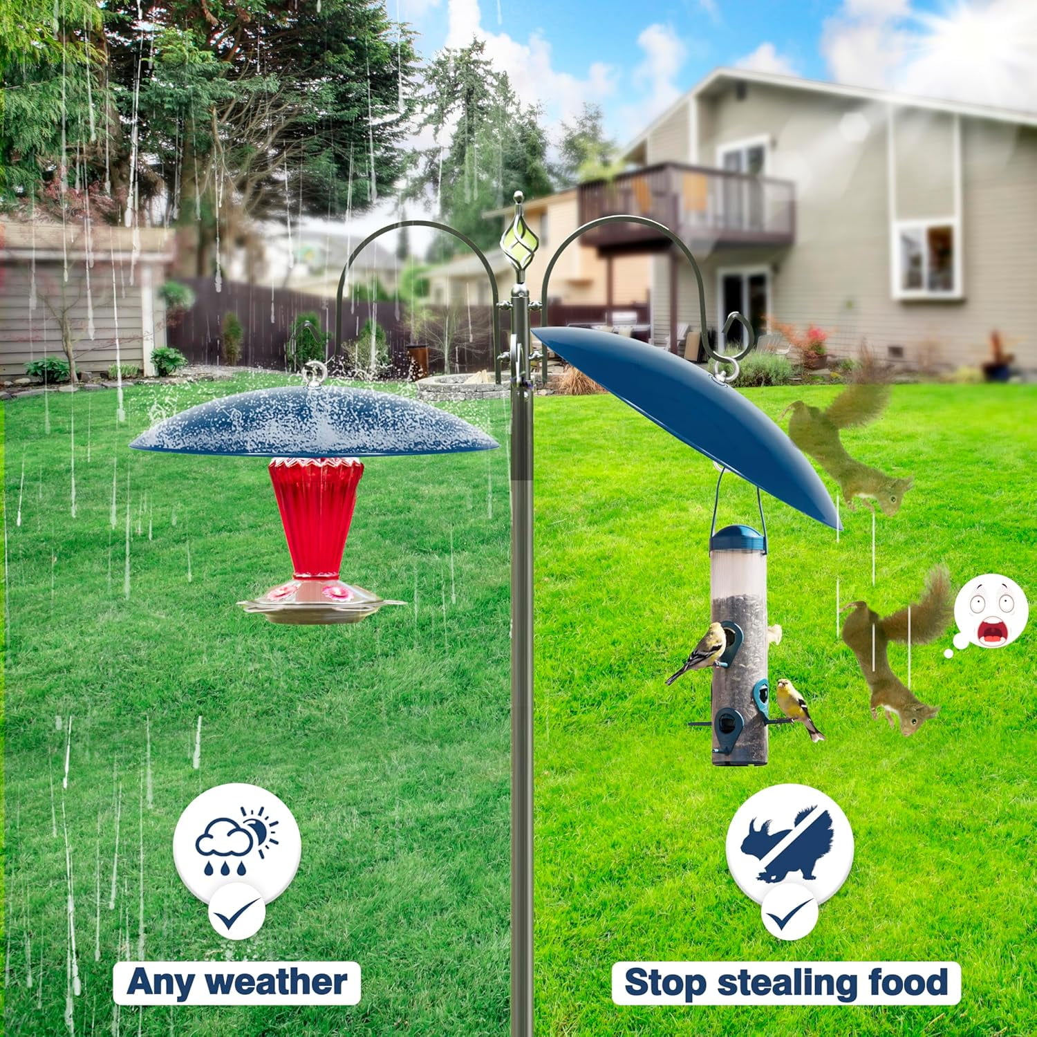 Bird Feeder Dome Guard,Squirrel Baffle for Hanging Feeder,13-Inch Cover for Shepherd's Hook in the Outdoors,Smart Birds Feeder's Umbrella(Blue), 2 Pack