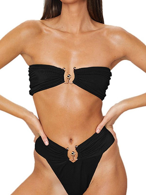 Low Waist Bottom Bikini Bathing Suit Swimwear 2 Piece Swimsuits Stripe Strapless Triangle