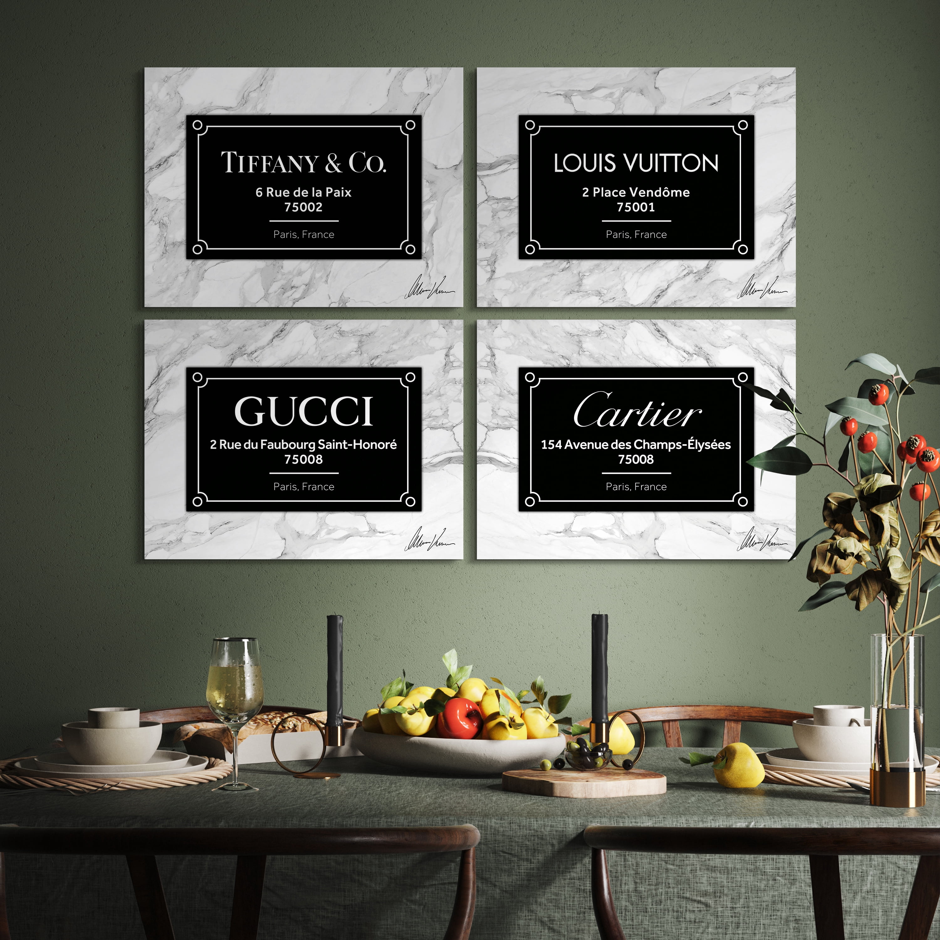 "Prestige Brand"Frameless Free Floating Reverse Printed Tempered Glass Wall Art Set of 4