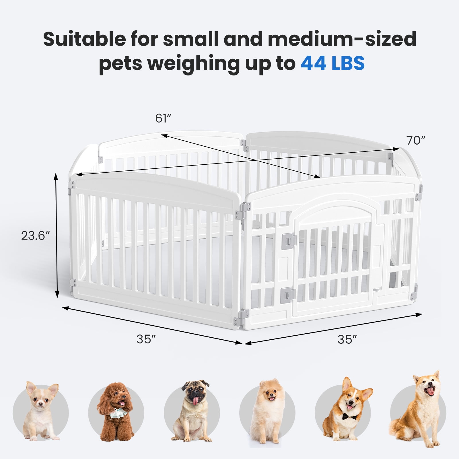 edx Dog Playpen, 6-Panel 24" Foldable Pet Pen with Door & Pet Safety Lock, Indoor/Outdoor Puppy Playpen, Customizable, White