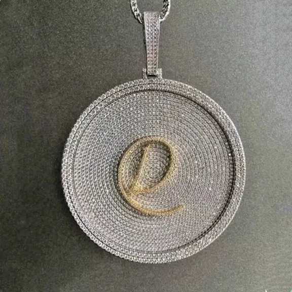 Moissanite Round Cut 6 Ct White Custom Letter Pendant Men's 14K White Gold Plated