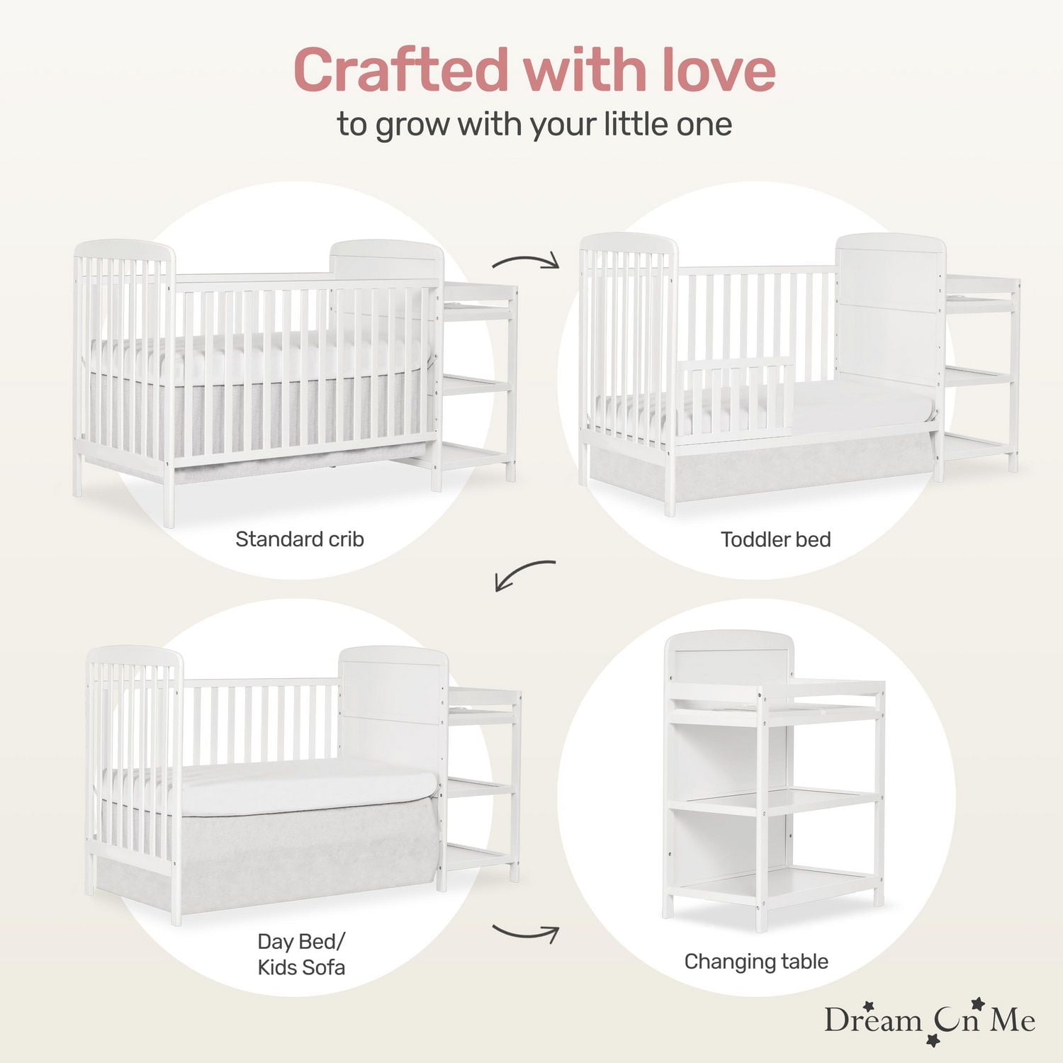 Dream On Me Anna 4 in 1 Full Size Crib and Changing Table Combo, Model #678